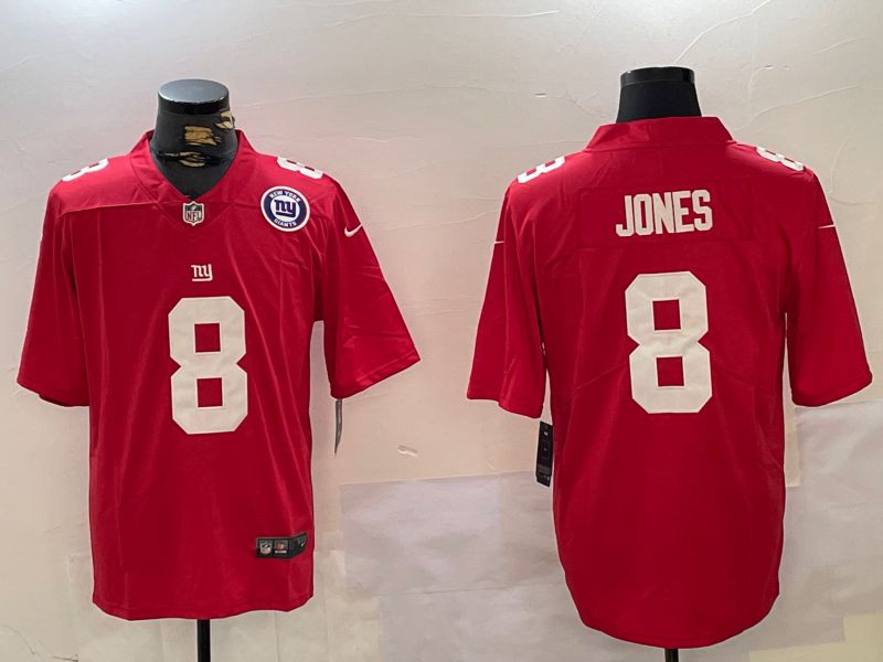 Men New York Giants #8 Jones Red 2024 Nike Vapor Limited NFL Jersey style 3